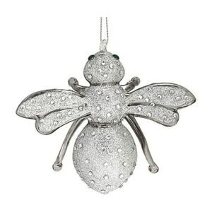 New in box Joan Rivers blown glass bee ornament silver XXV 2015